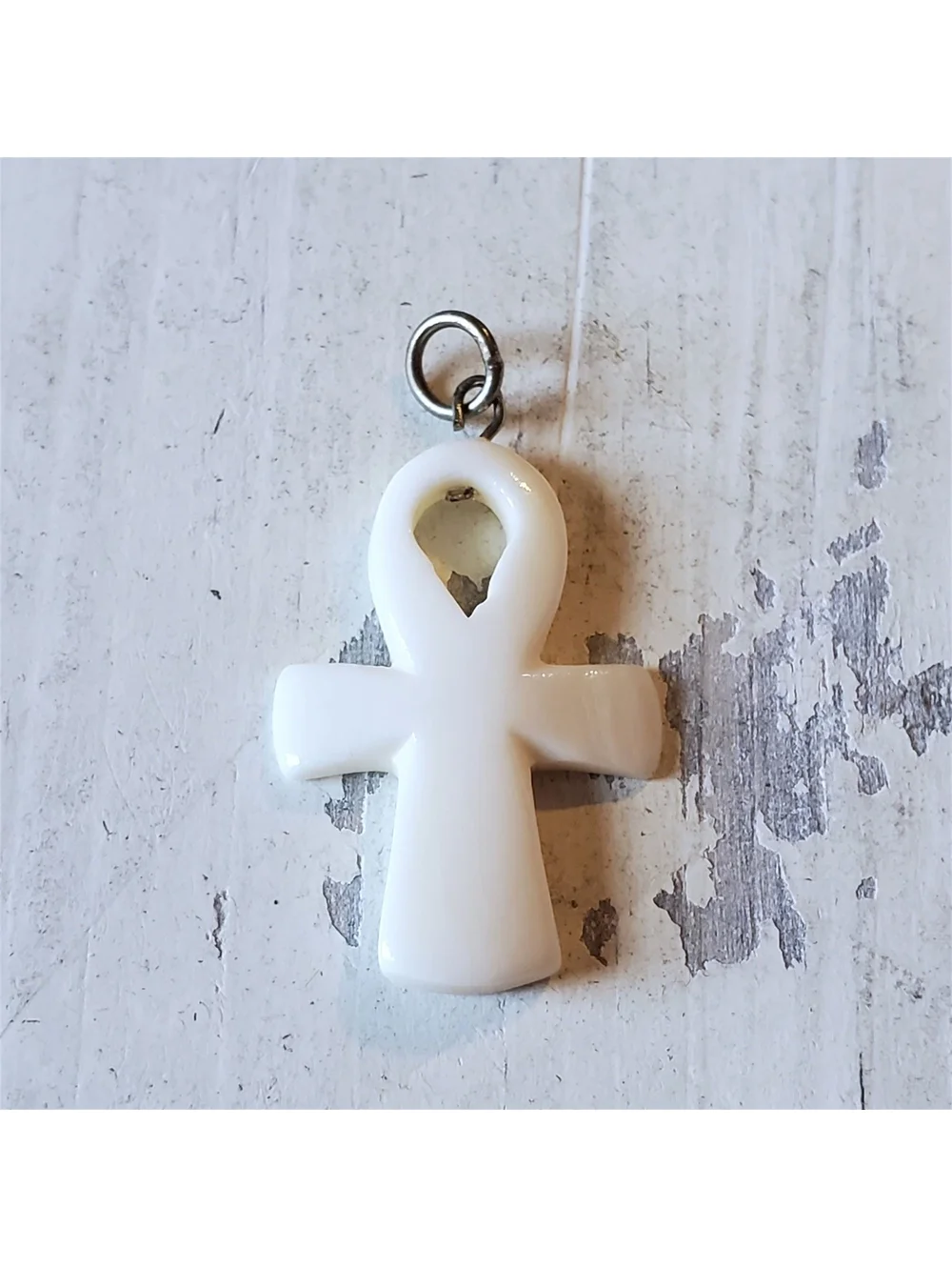 Hand Carved India Ankh Amulet Talisman White Camel Bone Pendant for Necklaces